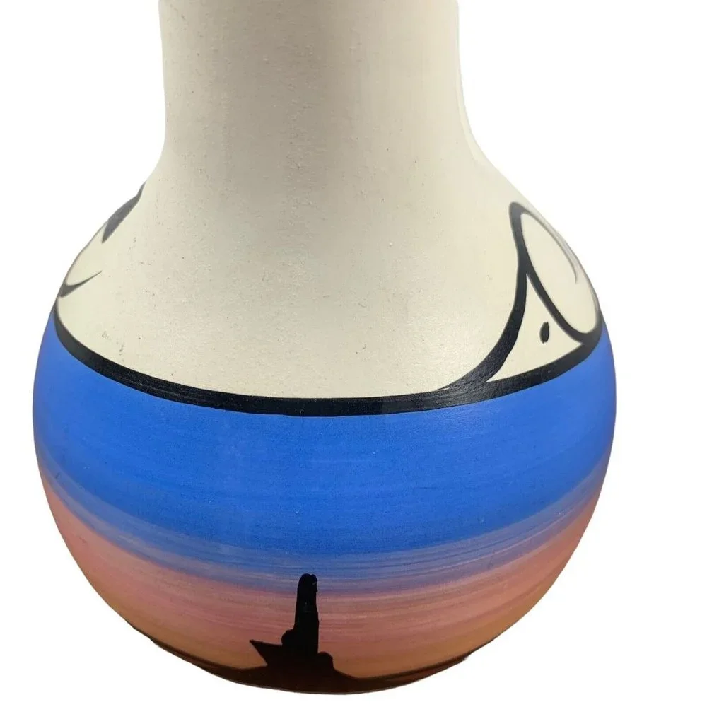 Navajo Clay Wedding Vase‎ Native American Signed Southwestern Sunset Desert 8